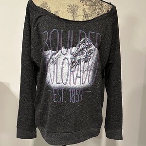 Salt Creek Black Heather Boulder Colorado Sweatshirt boatneck size large